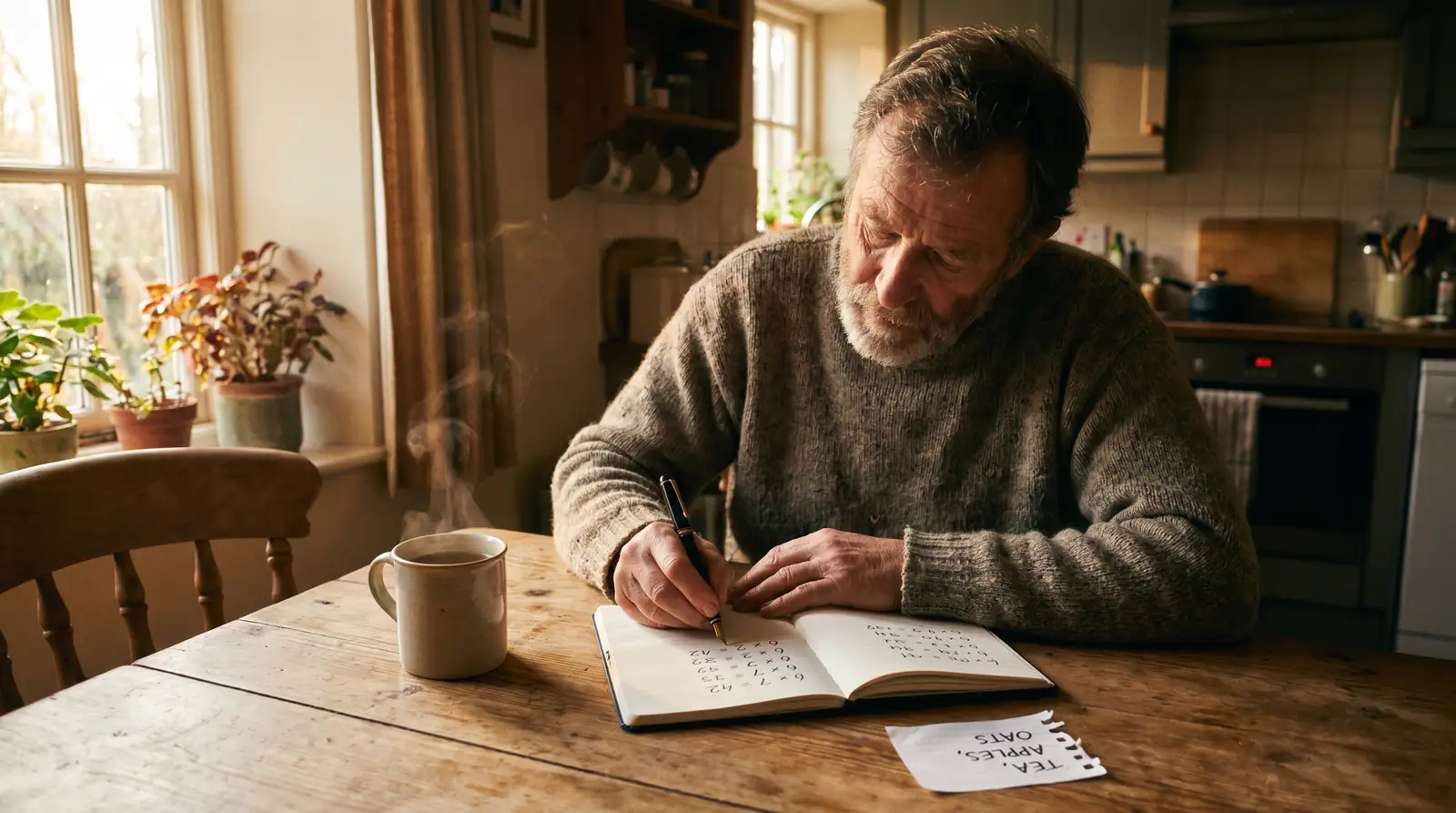 Rugby bettor working through accumulator maths with notebook and pen
