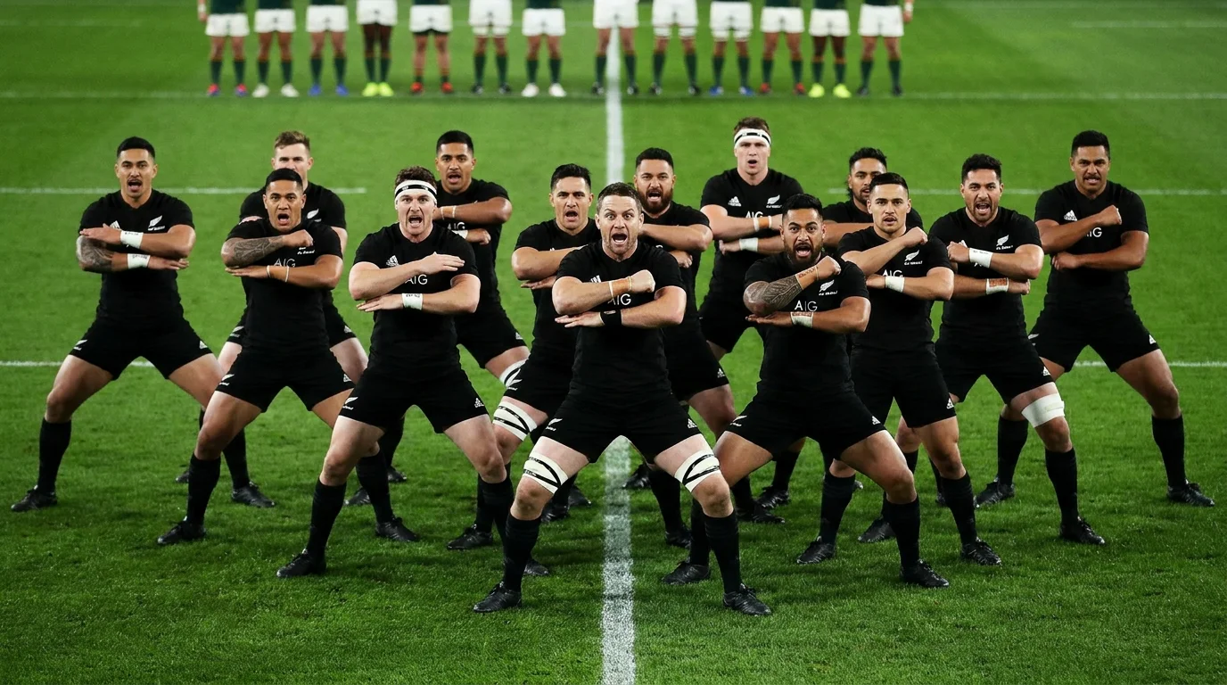 New Zealand All Blacks performing the haka before a Test match in Rugby World Cup form analysis