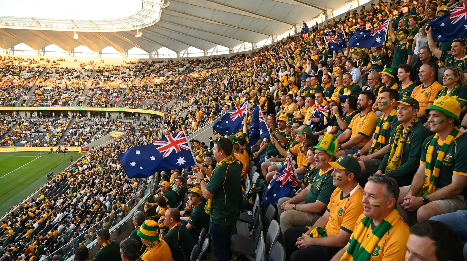 Australian rugby fans filling a stadium ahead of Rugby World Cup 2027 host-nation match