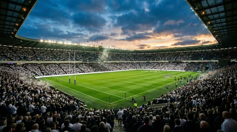 England versus Scotland Calcutta Cup rugby match in a packed UK stadium