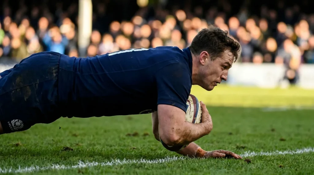 Rugby winger scoring a try as first try scorer betting market resolves