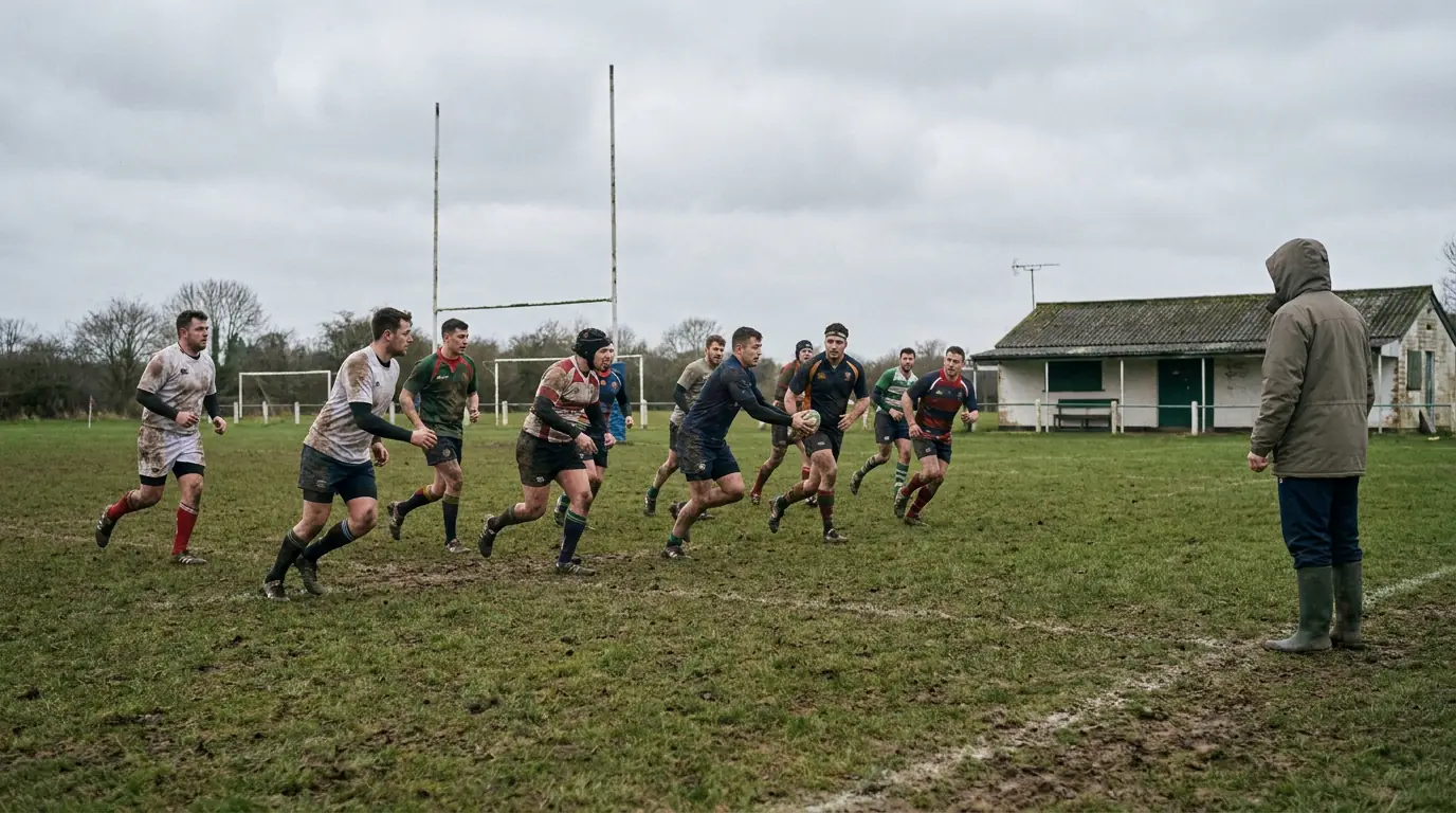 Grassroots Rugby Union community training session in England with amateur players