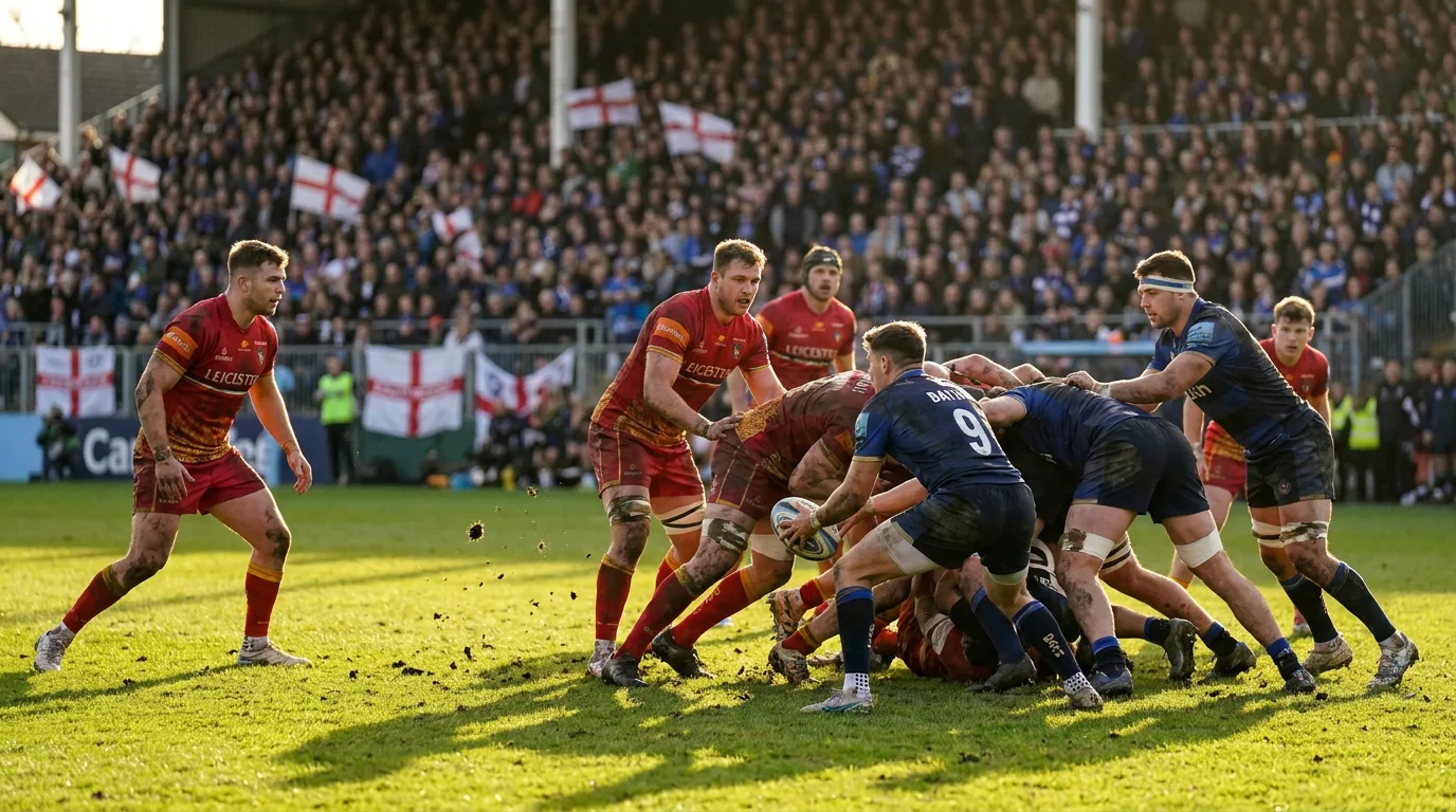 Premiership rugby playoff semi-final action with home crowd watching a tight fixture