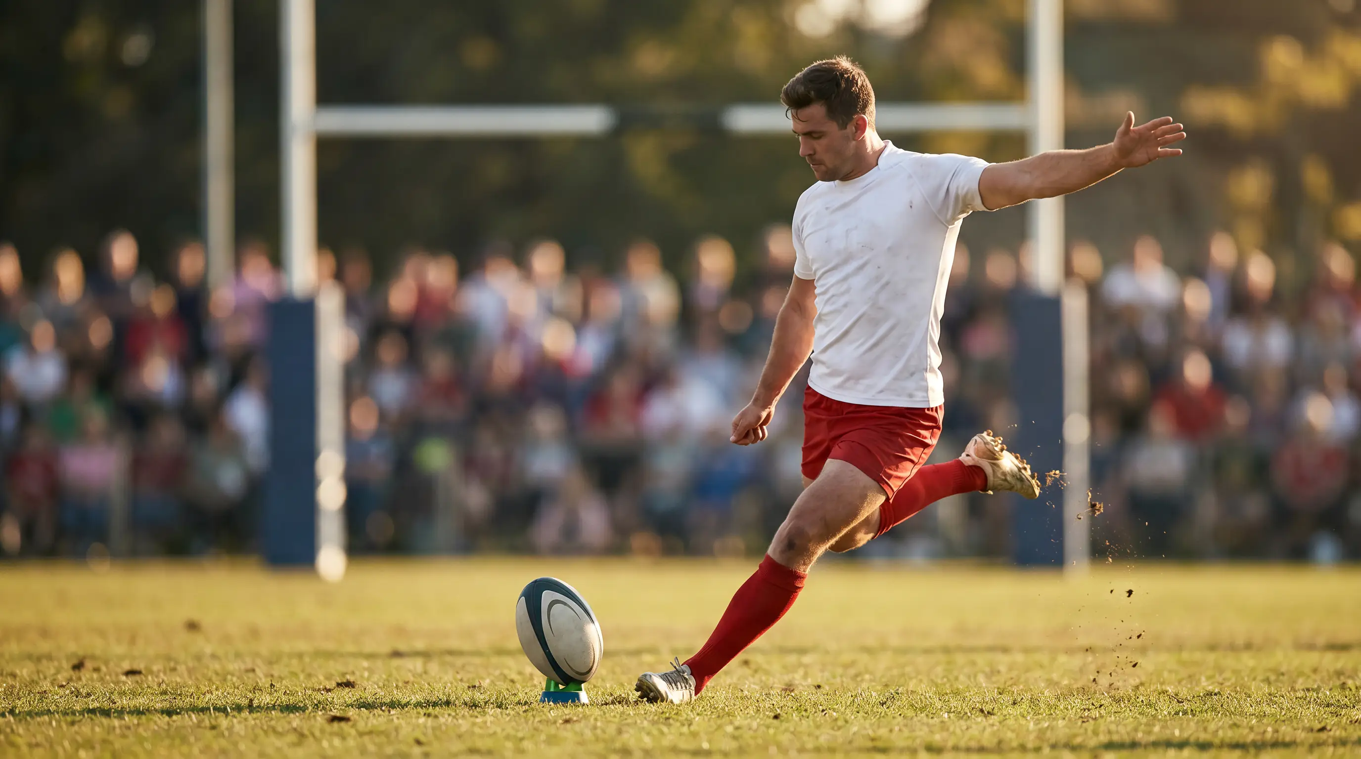 Premiership rugby fly-half striking a conversion kick that feeds the top points-scorer market