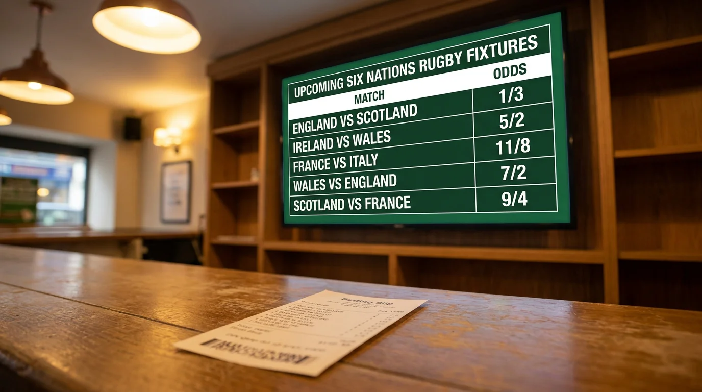 Rugby betting markets shown on a UK bookmaker display with multiple Six Nations odds lines