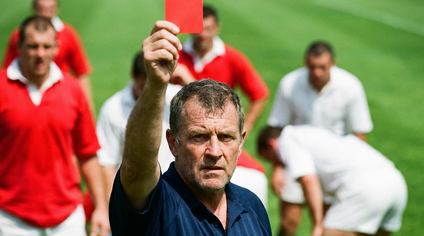 Rugby referee showing a red card that distorts winning margin markets