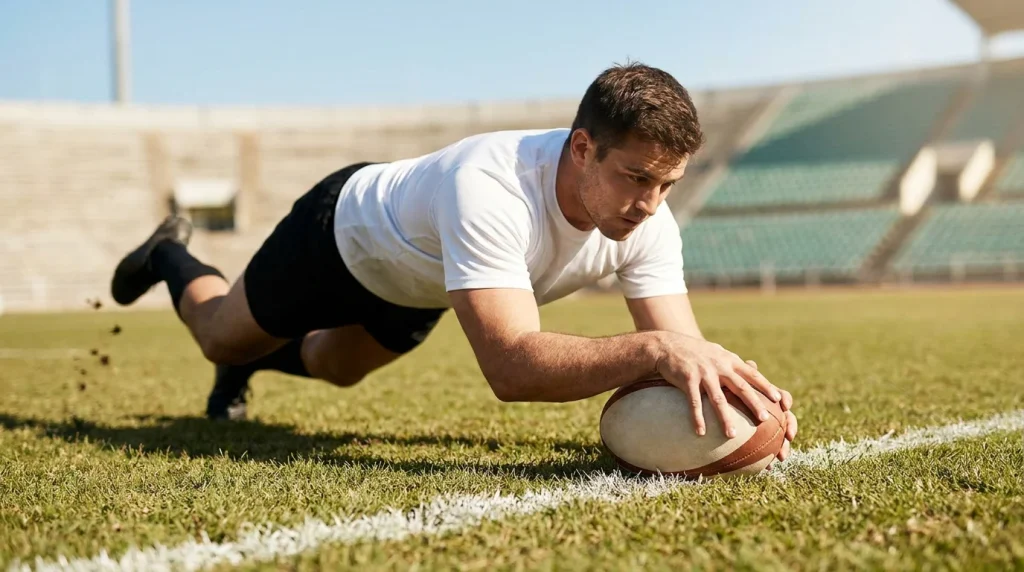 Rugby tries scored on a pitch illustrating over under totals betting market