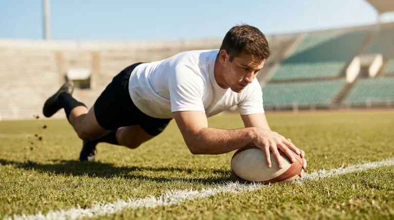 Rugby tries scored on a pitch illustrating over under totals betting market