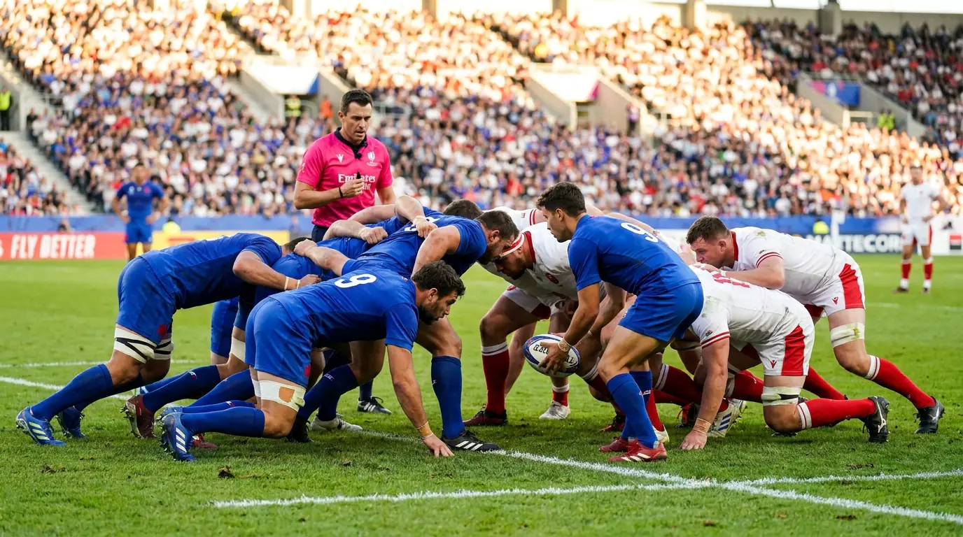 Rugby World Cup pool stage scrum contest between top-seed and lower-seed nations