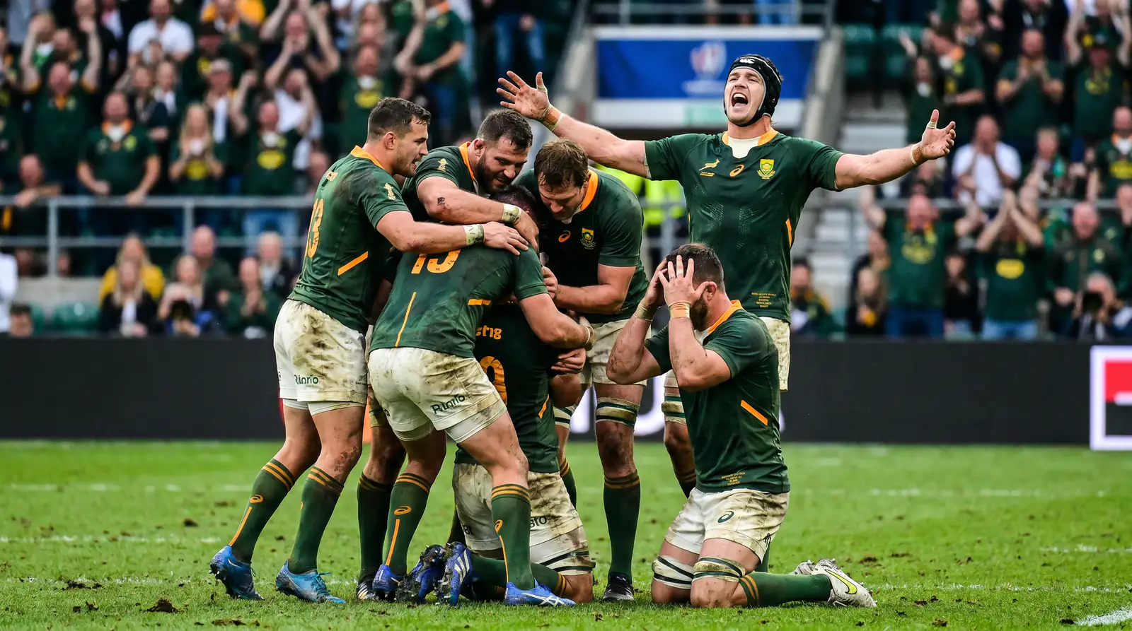 South Africa Springboks celebrating after a Test win as Rugby World Cup 2027 favourites