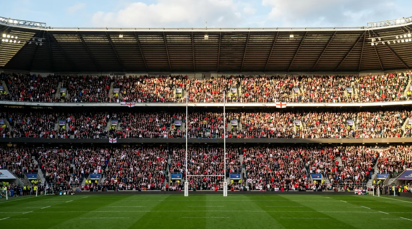 Twickenham Stadium packed with England rugby supporters during a Six Nations home fixture