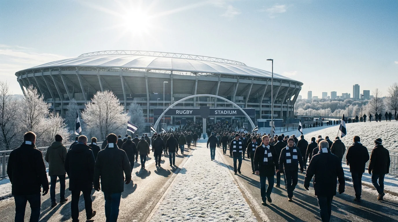 Large London-style rugby stadium prepared for an England home Calcutta Cup fixture