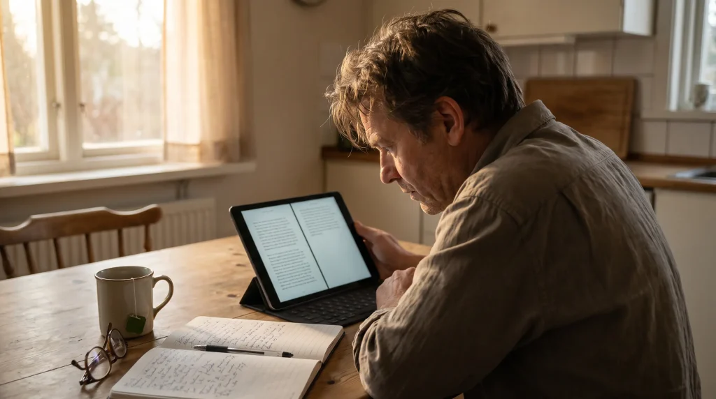 UK rugby bettor evaluating bookmaker selection framework on a tablet at home