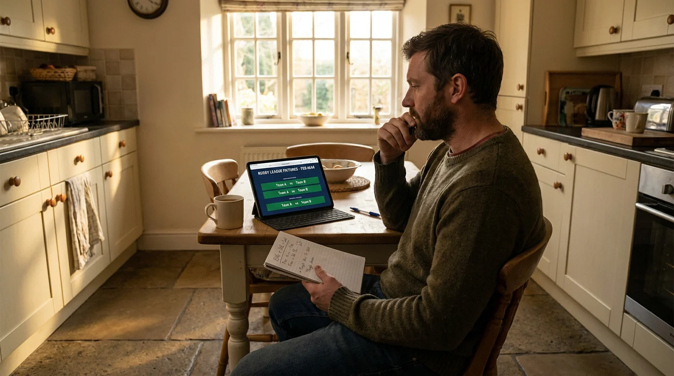 UK rugby bettor reviewing handicap and totals markets on a tablet at home